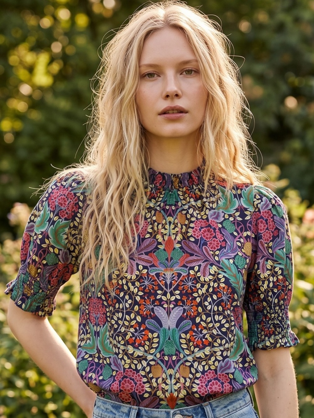 J.Crew Colorful Puff Sleeve Top Liberty Elm House Floral Size XXS Shirt Blouse